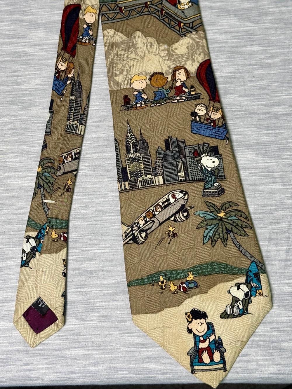 Peanuts Beige Novelty Kids Tie with Multicolor Cartoon Scenes - Peanuts